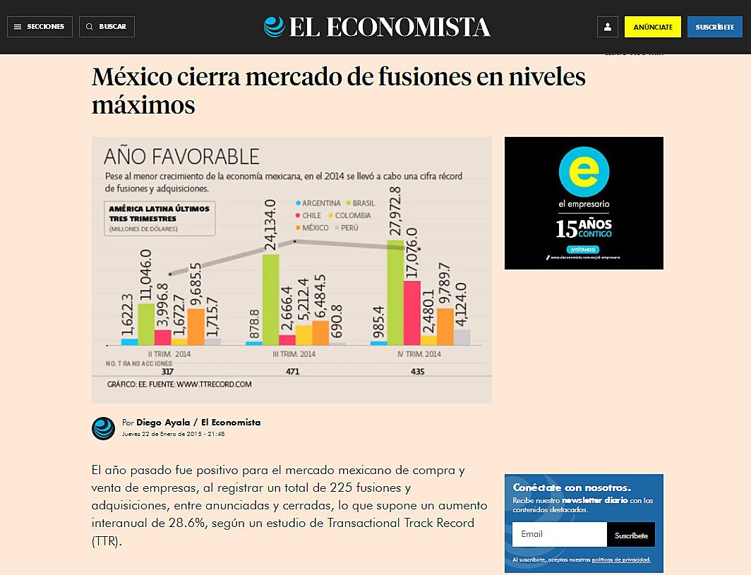 Mxico cierra mercado de fusiones en niveles mximos